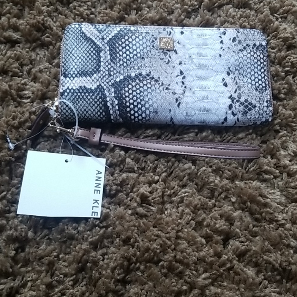 Anne Klein Slim Zip Faux Snakeskin Wallet